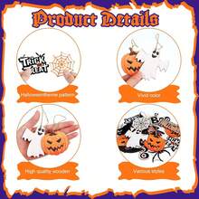 12 Stücke Halloween Holz Hohlbaum Hängedekorationen, Trick Or Treat Partyzubehör, klassische Farbgebung Halloween Hängedekoration, beleuchtet Heimdekoration, süße und schöne Schriftart, perfektes Geschenk der Liebe und des Segens für die Familie - A - Übersicht 3