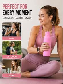 3/1pc Portable Sports Water Bottle With Handle Loop, Lightweight Solid Color Reusable Drinking Bottle, Suitable For Gym, Hiking, Yoga, Travel, Office, School, Outdoor Activities, Workout And Daily Hydration, Fashion Fitness Accessory, Unisex - Multicolor - View 3