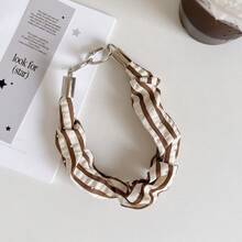 Striped Twisted Ruched Fabric Phone Wrist Strap, Tiny Rhinestone Embellished Short Cloth Hand Lanyard, Anti-Lost Phone Case Accessory With Clear Connector Tabs - Multicolor - View 13