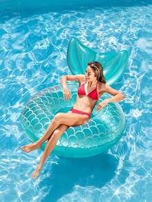 1pc Glitter Fish Tail Floating Ring – PVC Adult Inflatable Swimming Ring, Thick 120# Large Mermaid Tail Swim Ring, Underarm Float, Life Buoy For Pools, Lakes, And Beaches - A - View 3