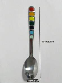 1/6件組 彩虹琺瑯尖頭湯匙 不鏽鋼家用餐匙 飲食匙 湯匙 甜點匙 - 查看 6
