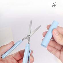 1pc New Pen-Shaped Scissors, Portable Folding Small Scissors With Cap, Office & School Paper Cutting Scissors, Home Sewing Thread Trimming Scissors, Random Color - Single Piece - View 4