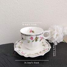 復古花卉陶瓷杯組 180ml 茶杯/咖啡杯附托盤 - 玫粉薔薇圖案 - 查看 2