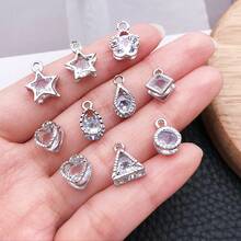 5/10pcs Minimalist Open Frame Geometric Rhinestone Dangle Charms Star Heart Floral Crystal Jewelry Findings For Earrings Bracelets Necklaces - Silver - View 2