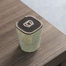 1pc Crystal Crown Diamond Car Ashtray With Lid, Windproof, Odor-Resistant, Flame-Retardant Mini Car Trash Can, Smokeless Ashtray For Car, Home, Office - Multicolor - View 7
