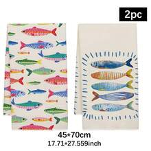 2pcs Colorful Sardine Pattern Kitchen Towels, Super Soft Microfiber Kitchen Towels, Dish Cloths, Perfect Housewarming And Family Gathering Gift, Kitchen Dish Cloths And Towels, Holiday Home Decor - Champagne - View 12