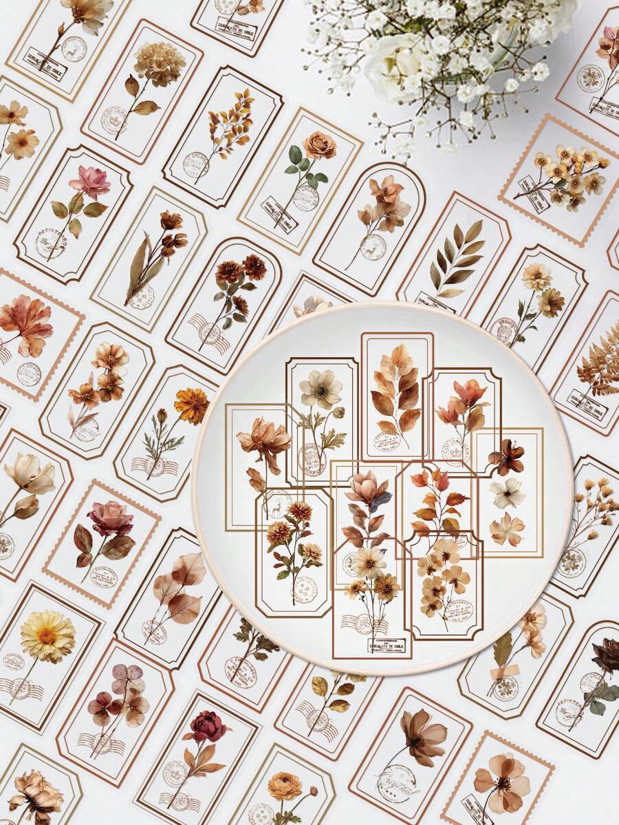 50pcs Floral Stickers Waterproof Transparent Stickers Suitable For Laptop, Water Bottle, Skateboard, Guitar, Luggage, Refrigerator, Phone, Phone Case, Scrapbook Decoration, Applicable For Room Decor, Home Decor, Back To School Supplies, Birthday Party Gifts, Holiday Gifts - 50pcs - View 1