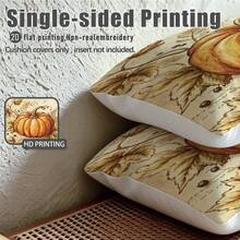 4pcs Autumn Vintage Letter Maple Leaf Pumpkin Pillow Covers, Single-Sided Printed Skin-Friendly Peach Skin Velvet Material, 45*45CM Cushion Covers Suitable For Home Bedroom Living Room Room Party Decoration, Watercolor Hand-Painted Pumpkin Autumn Atmosphere Sofa Decorative Cushion Covers Holiday Gift Giving, Pillow Insert Not Included - Multicolor - View 9