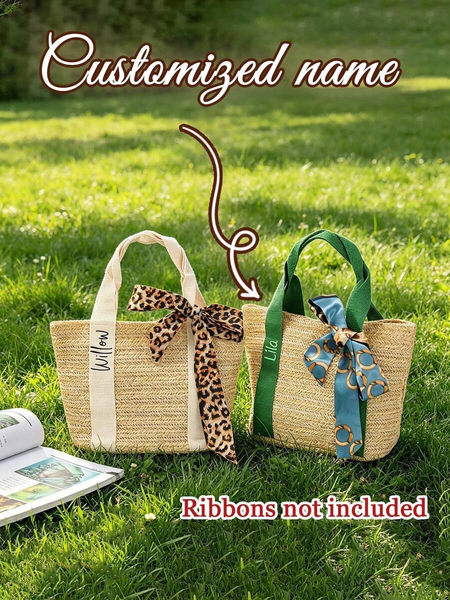 1pc Customizable Personalized Woven Bag, One Shoulder/Crossbody Straw Bag, Large Capacity Women's Handbag, Customizable Woven Bag, Beach Bag, Women's Tote Bag, Shoulder Bag, Handbag, Customizable Personalized Text And Letters, Suitable For Shopping, Travel, Vacation And Outdoor Beach Use, Reusable, Large Capacity, Fashionable Minimalist Exquisite, Unique Gift For Girlfriend, Mother, Friend, Best Friend And Family