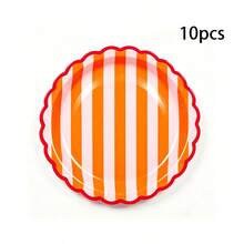10/20/50pcs Orange Pink Wavy Edge Paper Plates (7/9 Inch); Orange Pink Striped With Magenta Wavy Edge Disposable Plates; Decorative Dessert Plates, Suitable For Weddings, Birthday Parties, Halloween And Thanksgiving - Orange and Pink Stripes - View 12