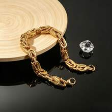 1pc Stainless Steel Thick Classic 18K Gold Plated Hip Hop Punk Style Braided Bracelet, Unisex Fashion Accessory, Suitable For Daily And Party Wear - Gold - View 2
