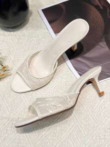 Sexy Lace Mesh Open Toe Round Toe High Heel Slide Sandals For Women, Summer Outdoor Wear, Comfortable - White - View 7