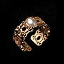 1pc French Vintage Elegant Luxury Palace Style Hollow Lace Wide Open Ring, Suitable For Women's Daily Wear - Gold - View 10