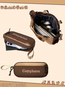 3pcs Cute Capybara Themed Backpack Set, Includes Tote Bag And Pencil Case, Durable Nylon Material, Multi-Pocket Design, Tablet Compartment, Suitable For Daily Commute And School - Multicolor - View 7