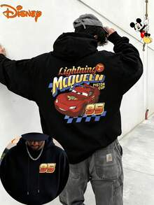 2026 Disney Men's 100% Cotton Hoodie, Reversible Red And Blue Racing Car Print, Unisex, An Excellent Clothing Choice And A Perfect Gift. - Black - View 1