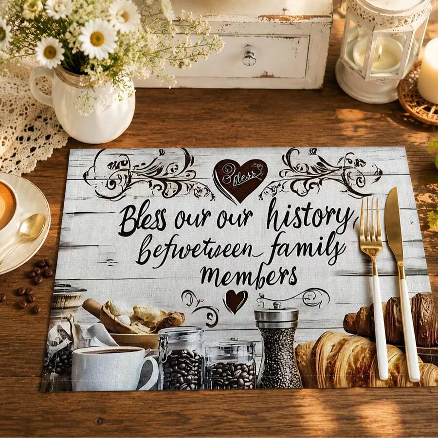 1pc/4pcs/6pcs, Cozy Pattern Printed Linen Placemats, Rectangular Table Mats, Washable, Easy To Clean, Dish Mats, Bowl Mats, Western Table Mats, Suitable For Kitchen, Dining Room, Family Gatherings, Coffee Table And Daily Table Decor - Multicolor - View 1