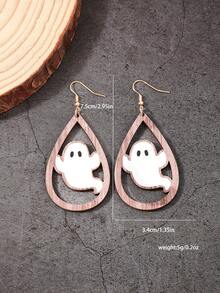 1 Pair Funny Creative Wooden Ghost Earrings For Women, Halloween Party Wear - White Ghost - View 6