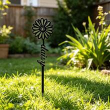 1pc Customized Floral Memorial Stake, Metal Tombstone, Rose Cemetery Plaque, Birth Flower, Memorial Garden Stake - Black - View 4