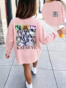 Girls Vintage Band Photo Back Print Long Sleeve Tee, Music Fan Graphic Casual Fall Top - Pink - View 7