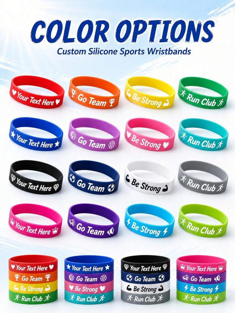 1/5/10pcs Customized UV Printed Silicone Wristbands, Personalized Solid Color Rubber Bracelets With Text, Suitable For Sports, Weddings, Events, Parties And Charity Activities - Multicolor - View 7