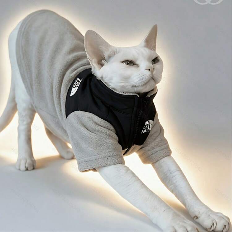Cat Fleece Jacket With "THE CAT FACE" Logo, Cat Face Jacket, Pet Clothes Suitable For Small And Medium Cats And Dogs, Machine Washable - Green - View 4