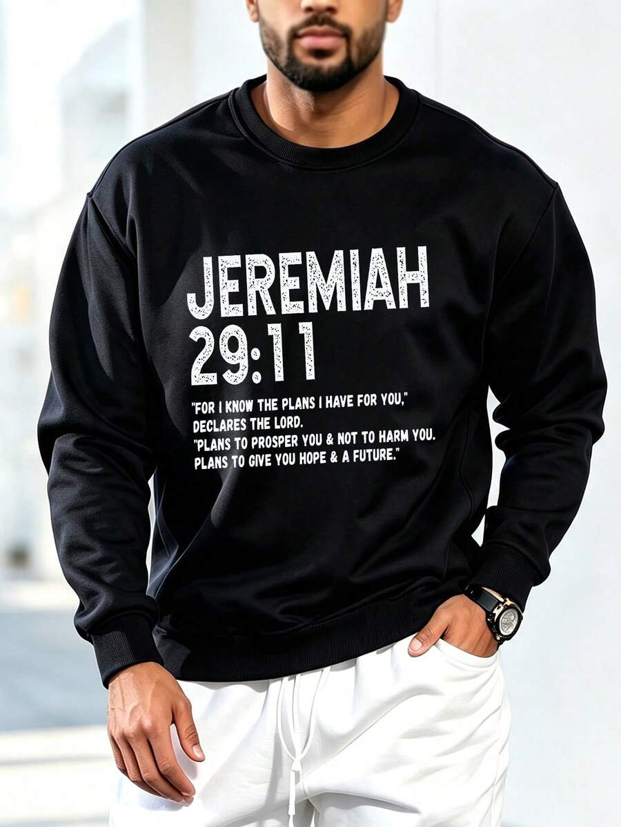 Men's Fashion Design Jeremiah Sporty Casual Commute Versatile Long Sleeve Crew Neck Sweatshirt - Black - View 1