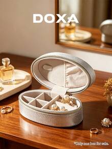 DOXA Pearl Silver Oval Zipper Jewelry Organizer Box With Dividers, Anti-Tangle Earring Ring Necklace Travel Portable Storage Box - Silver - View 2