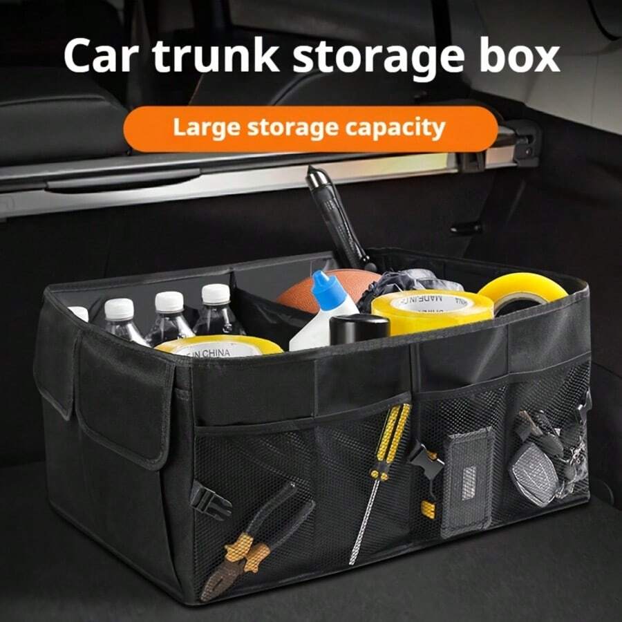 Foldable Car Trunk Storage Box - Thickened Large Capacity Durable Polyester Fiber Universal Type, Suitable For Sedan, SUV And Truck - Multi-Compartment Carrying Box, Ideal For Camping, Sports Equipment And Household Items - B - View 1