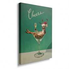 1pc Framed/Unframed Vintage Reindeer Champagne Christmas Funny Canvas Poster Whimsical Xmas Festival Bar Cart Wall Art Print Minimalist Kitchen Cottagecore Decor Rustic Scroll Painting For Dining Room,Living Room,Bedroom,Modern Home Decoration - A - View 3