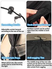 4pcs Car Privacy Curtain Set, Suitable For Sedan And SUV, Includes Rear Seat And Side Window Divider Curtains, With Storage Bag - A - View 7