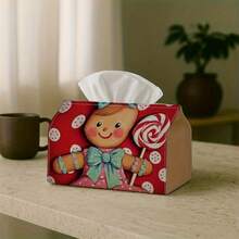 1pc Christmas Tissue Box, Gingerbread Girl Lollipop Design, Suitable For Holiday Home Decor, Kitchen, Living Room, Car - Holiday Tissue Box, Ideal Gift, Compact And Stylish, Can Be Used For Tissue Storage Or Decorative Purposes - Multicolor - View 6