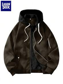 Men's Loose Fit Motorcycle Leather Jacket With Hood, New Autumn/Winter Style - Rust Brown - View 1