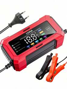 1件裝 智慧LCD顯示 12V 6A 電池充電器，摩托車電池充電器，適用於歐美，110V-240V~，電壓顯示，充滿自動停止，適用於汽車與摩托車的鉛酸電池和儲能電池充電，操作簡單，耐用材質 - EU Plug - 查看 13