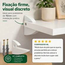 Kit 8 Suporte Tucano MDF 15mm Fixadores Invisíveis Para Prateleira Branco e Preto - Branco - Visão 4