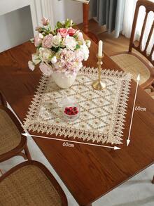 ABEST6522 Home&Living store 1件双层100%涤纶蕾丝花边刺绣亮片桌布，方形/长方形，适用于厨房/餐厅/书桌/会议桌装饰，室内/室外，派对/婚礼装饰 - 彩色 - 查看 12