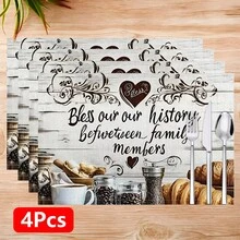1pc/4pcs/6pcs, Cozy Pattern Printed Linen Placemats, Rectangular Table Mats, Washable, Easy To Clean, Dish Mats, Bowl Mats, Western Table Mats, Suitable For Kitchen, Dining Room, Family Gatherings, Coffee Table And Daily Table Decor - Multicolor - View 15