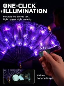 1件裝嘉年華折疊扇 LED燈大號手持扇 紫色燈光手扇（含電池）派對禮物、母親節、世界盃、表演、婚禮、生日、居家裝飾、夜店、發光派對用品、螢光道具扇、日式拍扇、音樂節、嘉年華、遊樂設備、聖誕節、萬聖節派對、秋季裝飾、Cosplay、夜光 - 發光蕾絲扇子 - 查看 7