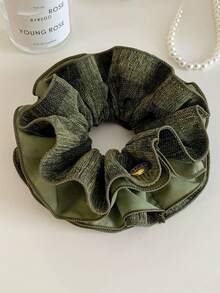 Korean Style Mist Forest Green Scrunchie, Niche Design Hair Tie For Ponytail, High Aesthetic Hair Band - Green - View 3