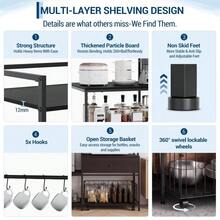 35.8 In Mini Fridge Stand With Storage - Heavy-Duty Metal Baker's Rack With Drawers, Microwave Shelf, Space-Saving Kitchen Organizer, Burn Color - Black - View 4