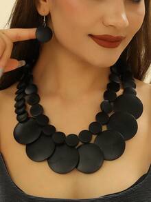 European American African Exaggerated Bohemian Multi-Layer Colorful Wooden Bead Necklace - Black - View 1