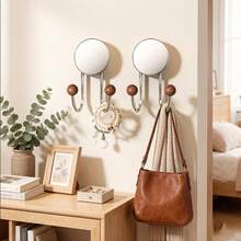 No Punch Suction Hooks, Rustproof Stainless Steel Bathroom Robe Hooks, Vintage Wooden Bead Dual Hanging Hooks, Strong Load Bearing Removable Wall Mount Hooks For Entryway Bedroom Washroom - Multicolor - View 7
