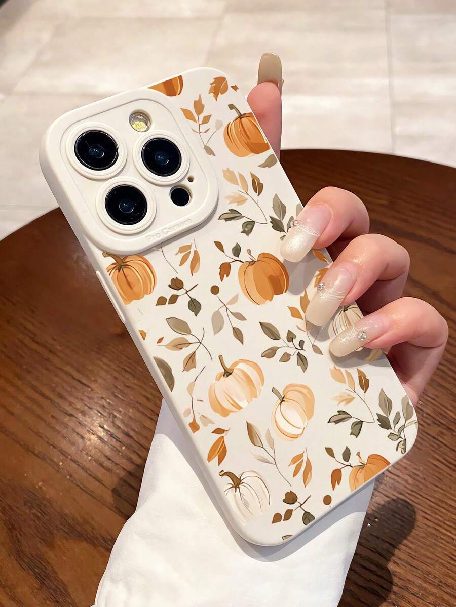 1pc Personalized Autumn Pumpkin & Grass Pattern Cream White Full Coverage Anti-Drop Phone Case Compatible With IPhone 16 Pro Max/16/16 Pro/16 Plus/11/15/15 Pro/15 Pro Max/12/13/14 Pro Max/XS/XR/11 Pro/11 Pro Max/12 Pro/12 Pro Max/13 Pro/13 Pro Max/7 Plus/14 Pro/14 Pro Max/14 Plus/7 Plus/8 Plus/8/SE2/12 Mini/13 Mini Soft Shell Anti-Yellowing - Multicolor - View 1