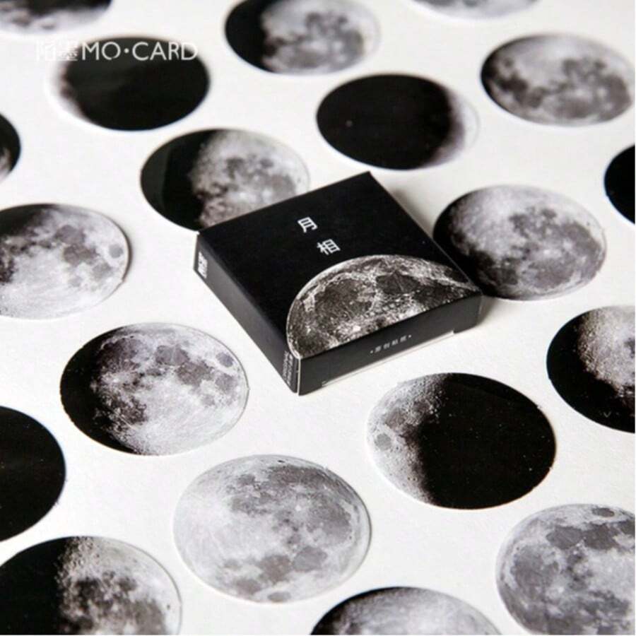 45pcs/Box Calendar Moon Phase Decorative Stickers For Laptop, Planner, Scrapbook, Cup, Diary, Notebook, Photo Album, Phone Case - Moon - View 1