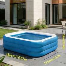 1pc Giant Thickened PVC Inflatable Swimming Pool, Extra Large Portable Foldable Easy-To-Assemble Water Play Pool, Suitable For Summer Home Garden, Backyard, Patio Outdoor Cooling Pool, Blue And White - Multicolor - View 3
