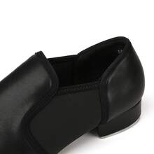 Women's Classic Black Tap Dance Shoes, Slip-On Metal Sole Low Chunky Heel Professional Practice And Performance Tap Shoes - Black - View 5