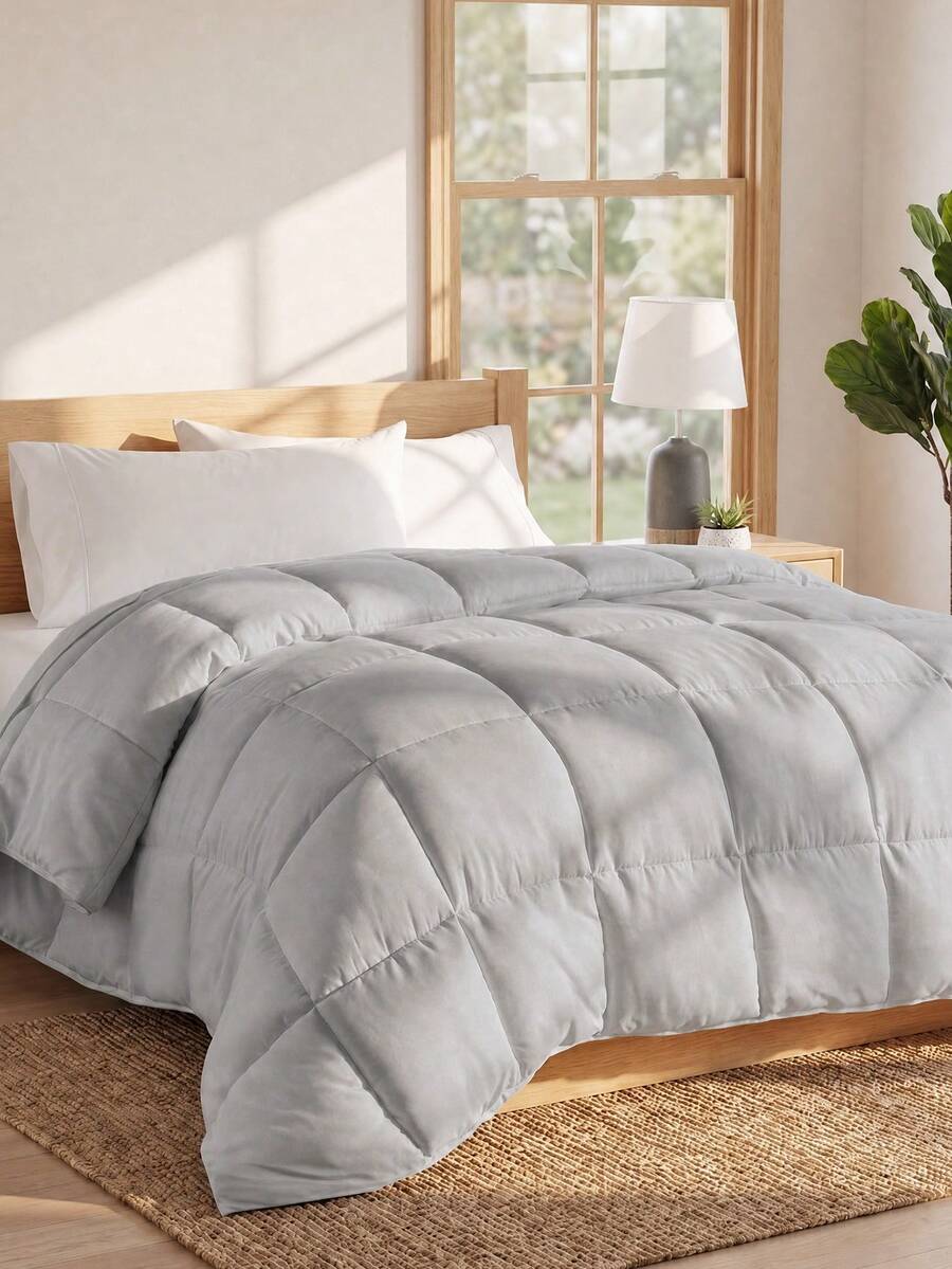 1pc Collection Series Quilted Comforter, Down Alternative Fill, Essential For Home And Dorm, Bedroom Decor, Luxury Hotel Series Bedding, Quilted, Super Soft, Skin-Friendly, Lightweight, Breathable, Fluffy, All Season, Machine Washable, Back To School - Grey - View 1