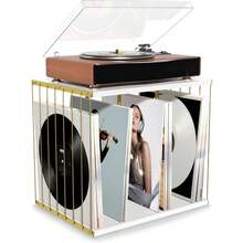 レコード 収納 金属＆木製 レコードラック ヴァイナルレコードホルダー 80 枚収納可能 3 コンパートメント レコードスタンド レコードプレイヤースタンド 雑誌・本・ファイル・アルバム収納兼用 レコード棚 cd 飾り対応 (ブラック) - ホワイト - チェックする 2