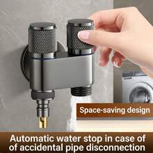 Dual Outlet Stainless Steel Angle Valve, 1 Inlet 2 Outlets, Automatic Water Stop Valve For Washing Machine, Three-Way Connector - Multicolor - View 6