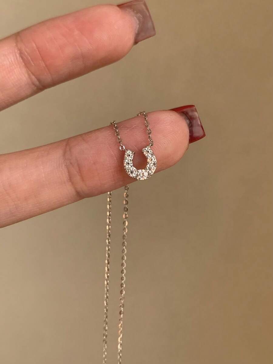 1PC Stainless Steel U-Shaped Horseshoe Pendant Necklace, Minimalist Versatile Niche Collarbone Chain, Delicate Accessory For Women's Commute - Silver U-necklace - View 1