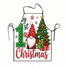 1pc Christmas Santa Claus, Christmas Bell, Christmas Snowflake, Christmas Reindeer, Christmas Tree, Christmas Snowman, Christmas Penguin, Christmas Cartoon Animal Pattern Chef Apron, Apron, Suitable For Home Decor And Kitchen Use. Made Of 100% Polyester Material, Designed As Sleeveless Style, Perfect For Home Kitchen, Outdoor BBQ Cooking. This Printed Apron Is Unisex, Machine Washable And Reusable, An Essential Kitchen Item - Multicolor - View 14